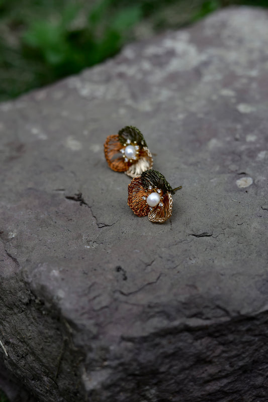 Wild Bloom · Earth Tone Petal Pearl Earrings