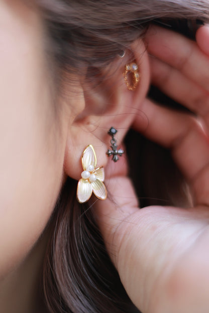 Pearl petal earrings lifestyle shot
