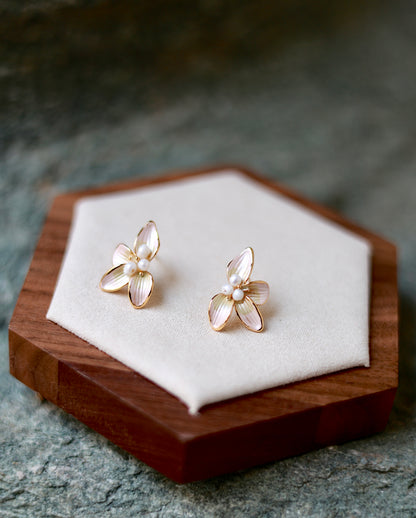 Pearl petal earrings close-up detail