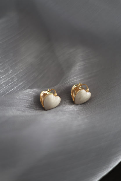 Ivory heart hoop earrings front view
