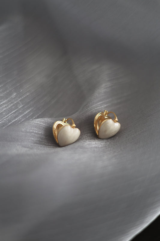 Ivory Heart Hoop Earrings