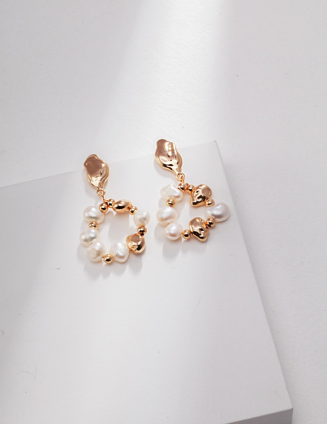 Irregular Pearl Gold Ball Earrings