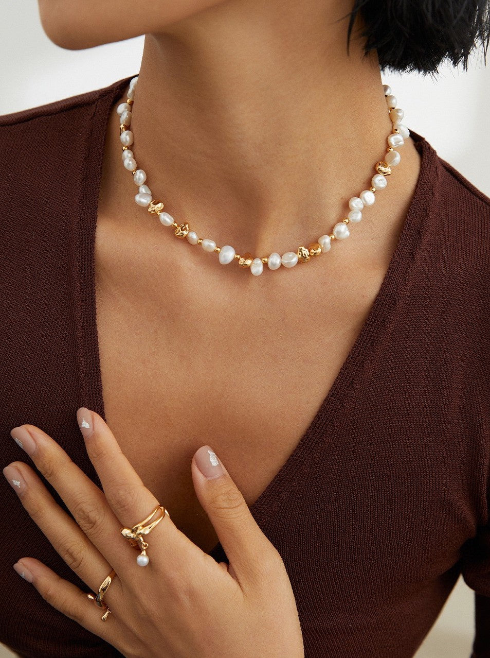 Little Gold Ball Pearl Necklace