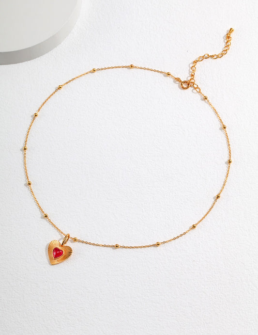 Red Zircon  Heart Necklace